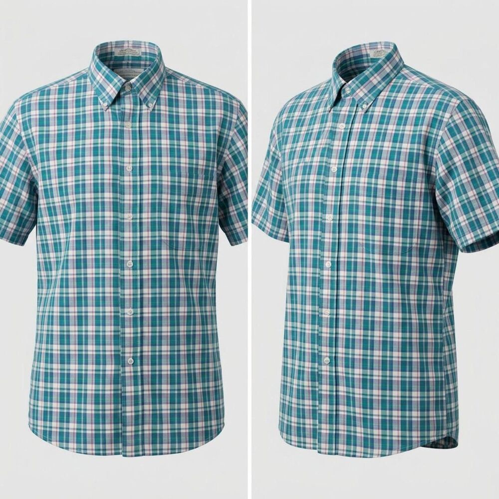 1970's Vintage Bloomingdales Men's Turquoise Short Sleeve Shirt